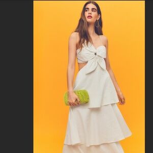 Linen Blend Flower Tiered Maxi Dress